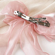 1pc Mesh Bow With Long Wavy Ribbon Spring Hair Clip