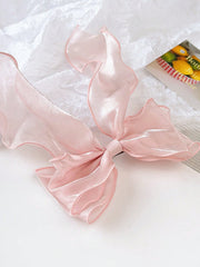 1pc Mesh Bow With Long Wavy Ribbon Spring Hair Clip