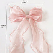 1pc Mesh Bow With Long Wavy Ribbon Spring Hair Clip