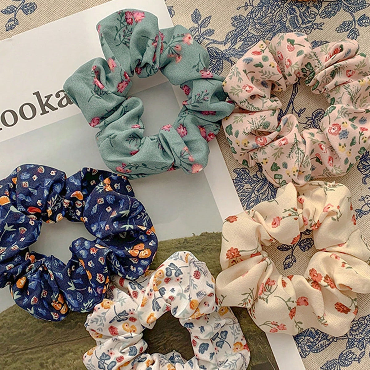 5pcs Floral Printed Hair Ties